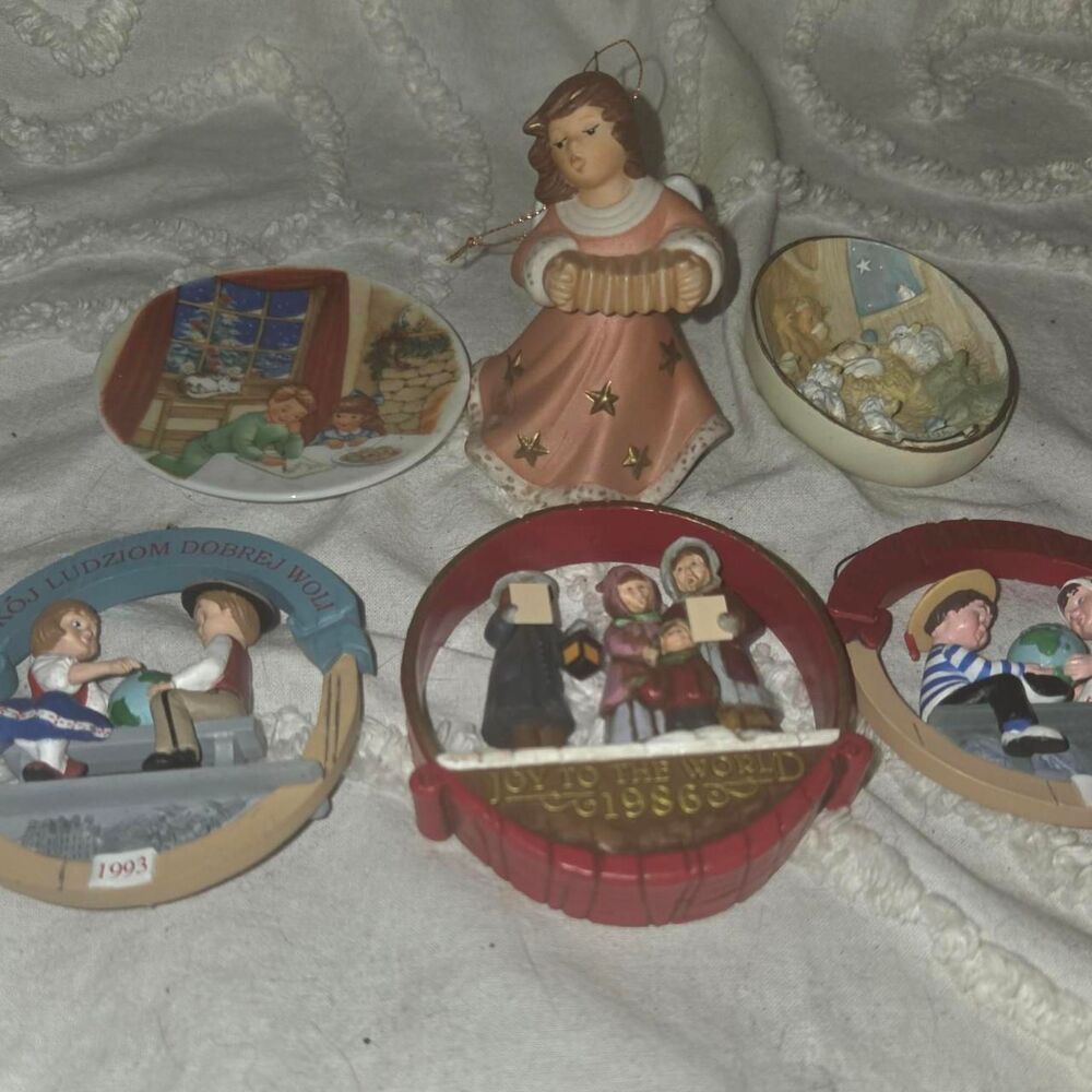 6x Vintage Hallmark Goebel Porcelain Christmas Ornaments Lot 80s 90s nostalgia